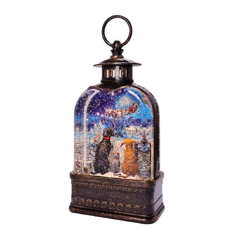 10.75" Wide North Pole Paws Dome Sublimation Lighted Glitter Water Lantern