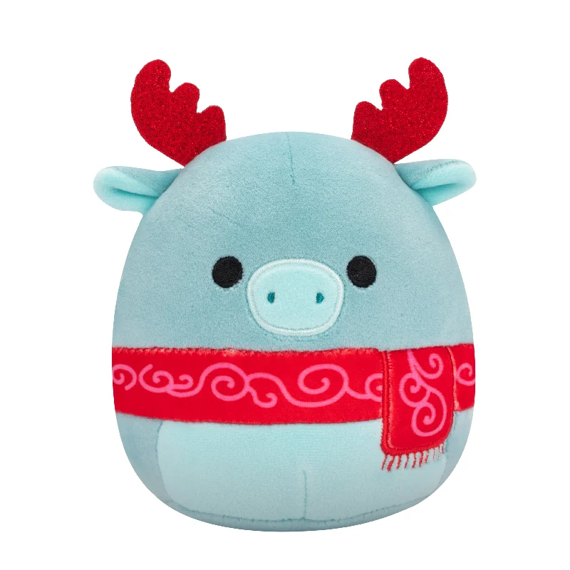 Christmas Squishmallow Wyndmoor the Pastel Muted Teal Moose with Red Antlers and Scarf 5" Stuffed Plush by Jazwares