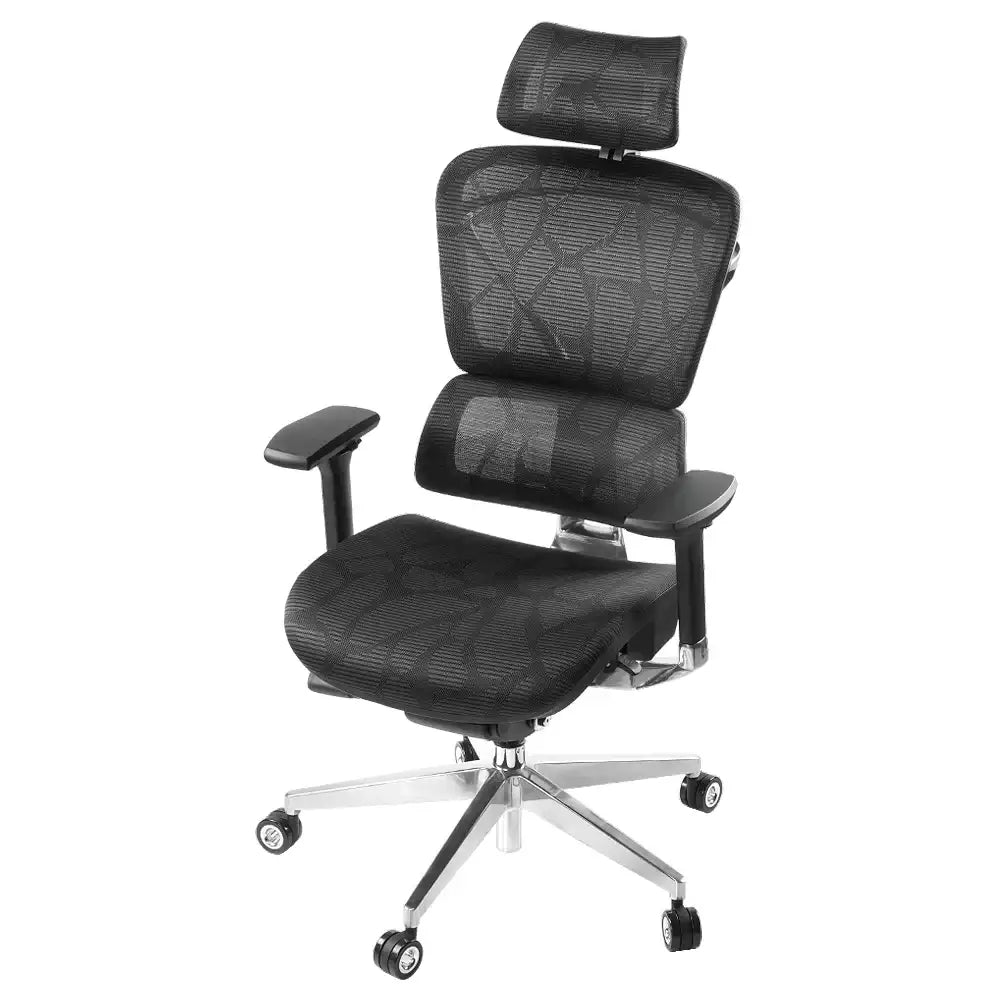 Hero High Back Mesh Chair Adj H-Rest Chrome Base 150kg Max Black #HD-260A