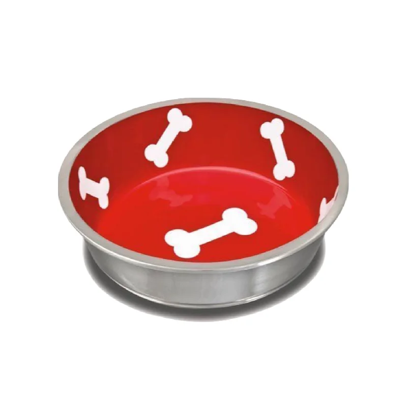 Loving Pets Robusto Bowl Large Red with White Bone Accents