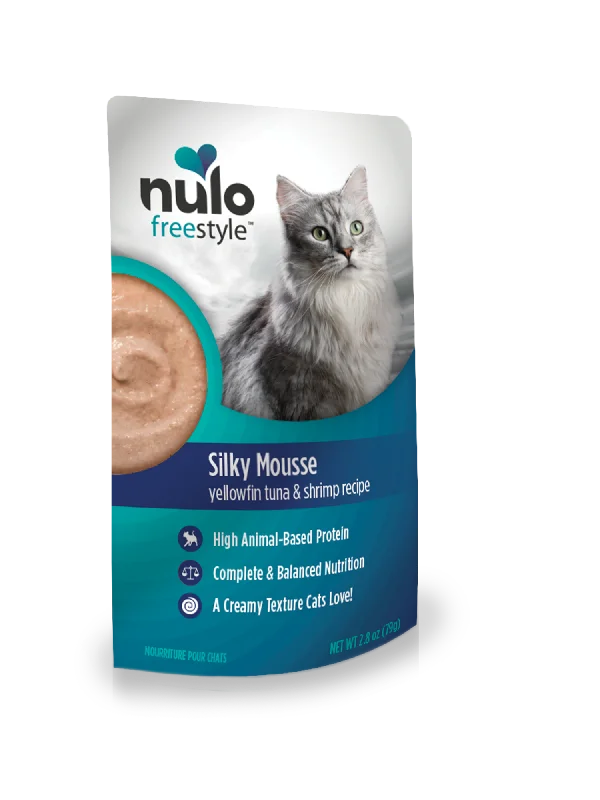 Nulo Wet Cat Food FreeStyle Silky Mousse Grain-Free Yellowfin Tuna & Shrimp Recipe 2.8oz Pouch Single