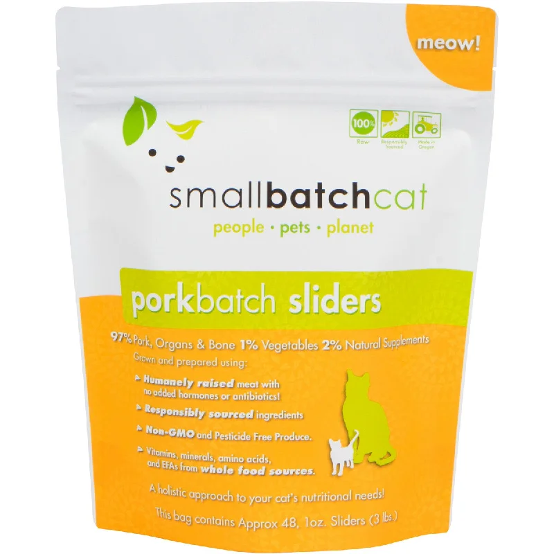 SmallBatch Frozen Raw Cat Food - Pork Sliders 3lb Bag - 48 1oz sliders *Special Order Only*