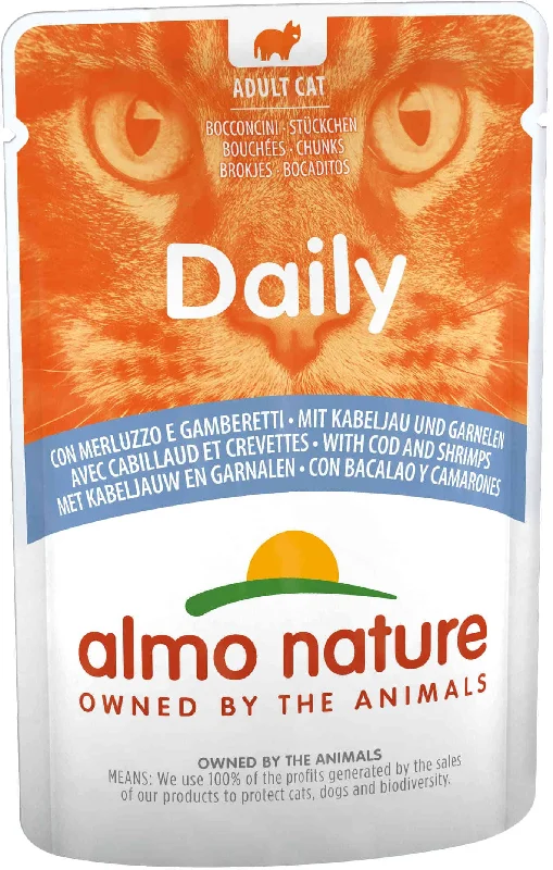 ALMO NATURE DAILY Plic pentru pisici, cu cod şi creveţi 70g