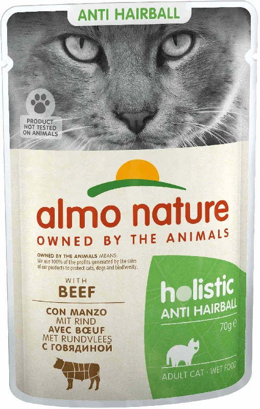 ALMO NATURE HOLISTIC Plic pentru pisici anti-Hairball, cu vită 70g