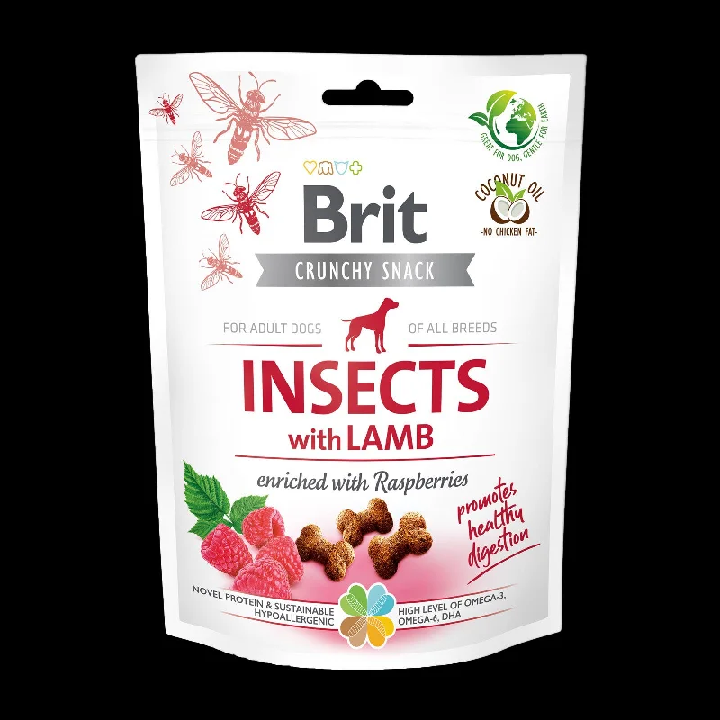 BRIT Crunchy poslastica, insekti s janjetinom, obogaćeno malinama, 200g