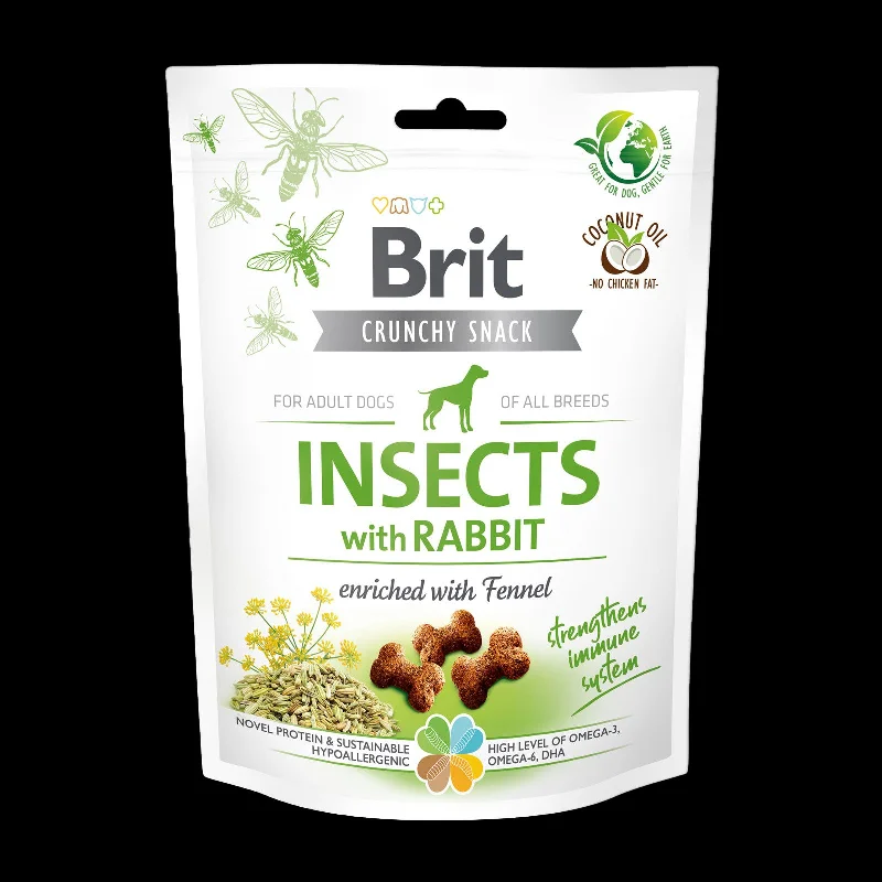 BRIT Crunchy poslastica, insekti s kunićevinom, obogaćeno komoračem, 200 g