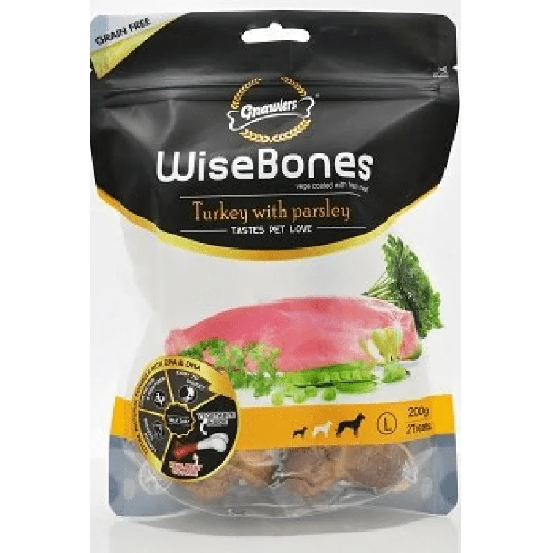 Gnawlers WiseBones Turkey with Parsley Dog Treats (200g) (Limited Shelf Life)