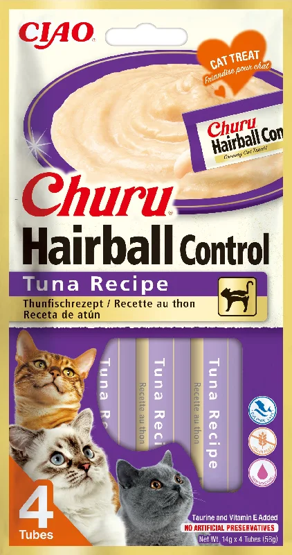 INABA CHURU Hairball Recompensă pt. pisici, Piure cu Ton, Pachet 4 plicuri x 14g