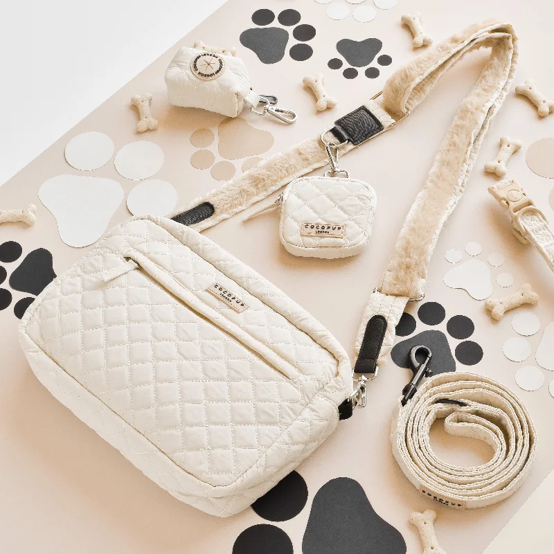 Large Dog Walking Bag Bundle - Cream Quilted