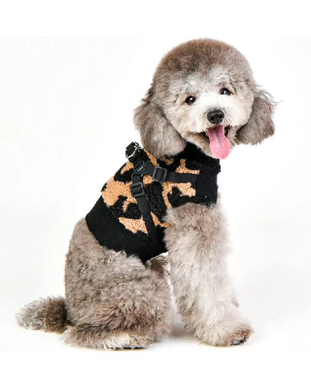 Leopard Fleece Dog Harness Vest in Beige (FINAL SALE)