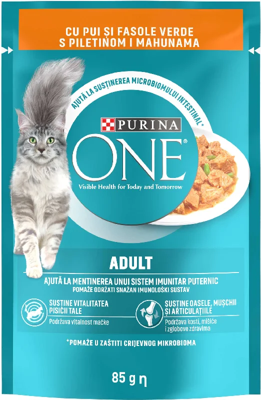 PURINA ONE Hrană umedă pentru pisici Adulte, cu Pui şi Fasole Verde, 85g