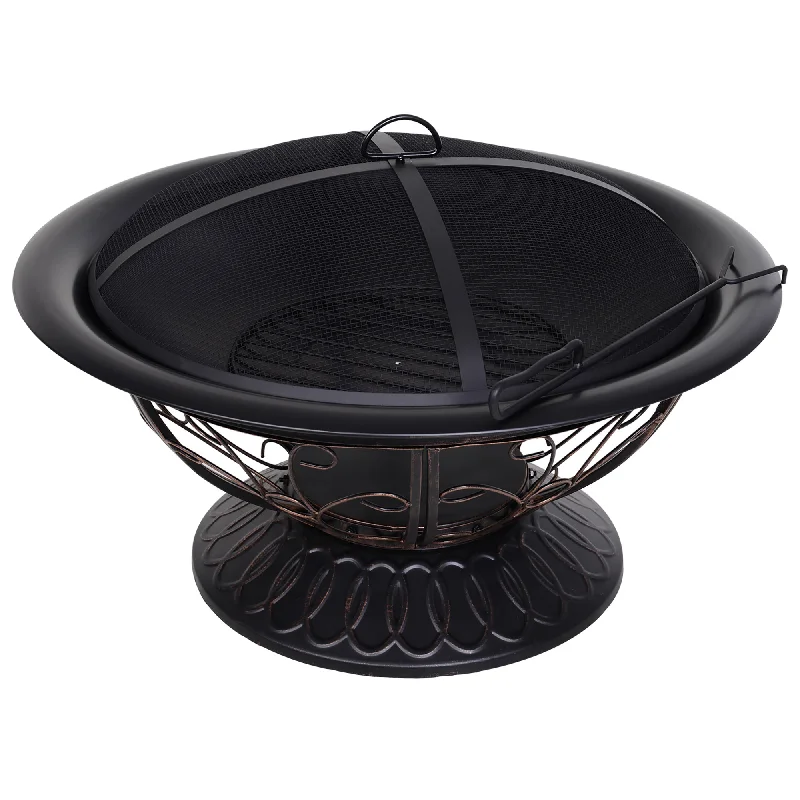 Steel Lift-Top Screen Firepit Black