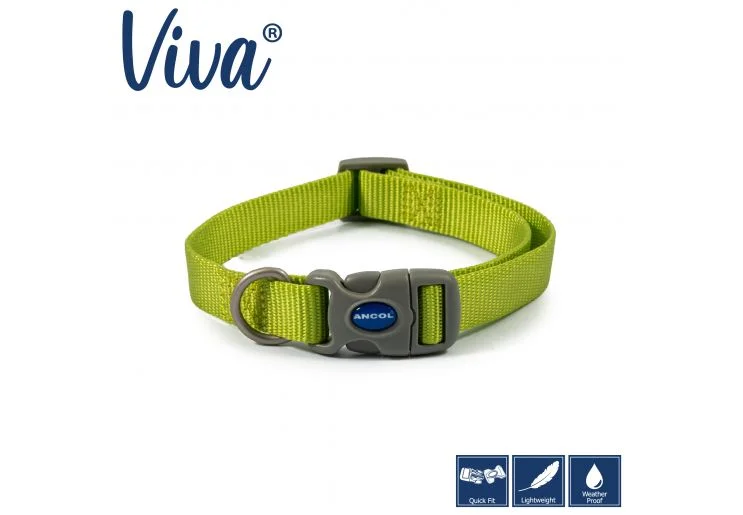 Ancol - Viva Nylon Adjustable Collar - Lime - Small (30-50cm)