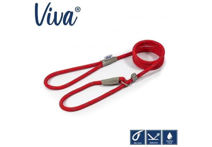 Ancol - Viva Nylon Reflective Rope Slip Lead - Red - 120cm x 10mm (Max 30kg)