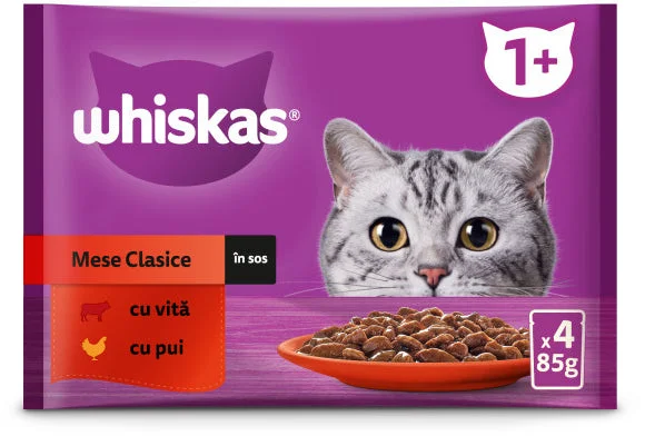 WHISKAS Classic Mix plicuri pisici Adulte, cu Vită/Pui în sos 4x85g